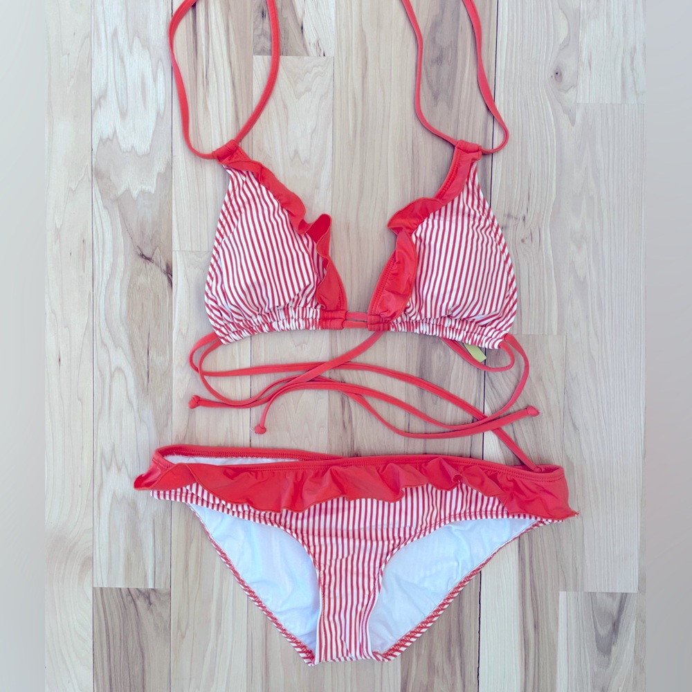 Gianni Bini orange ruffle and stripes bikini